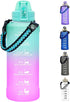 64 OZ Water Bottle Large Half Gallon Water Bottle with Straw, Motivational Water Bottles with Time Marker, Leakproof Tritan Bpa Free Water Jug with Paracord Handle for Fitness,Gym and Outdoor Sports