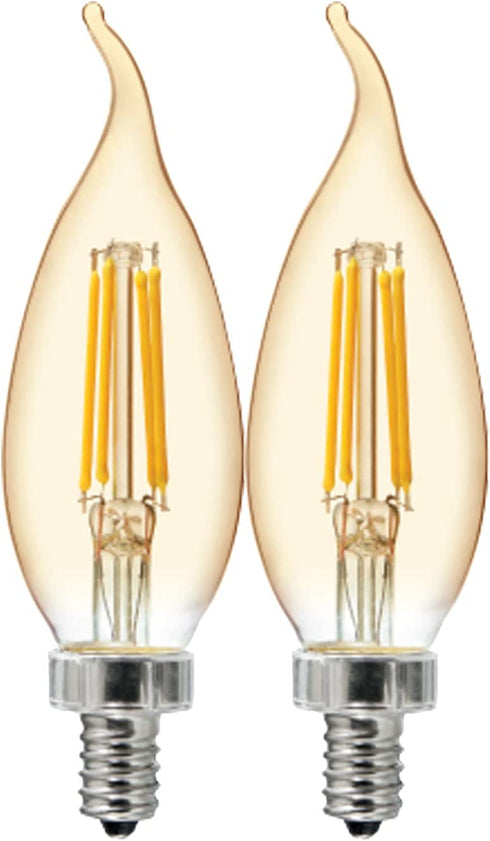 GE Vintage LED Light Bulb, Bent Tip, Warm Amber Finish, Dimmable, 60-Watt Replacement, E12 Candelabra Base, 2-Pack
