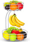 Bextsrack 2-Tier Fruit Basket Bowl with Banana Hanger for Kitchen Countertop, Dining Table, Silver