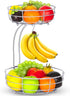 Bextsrack 2-Tier Fruit Basket Bowl with Banana Hanger for Kitchen Countertop, Dining Table, Silver