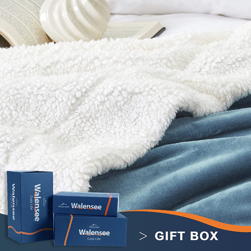 Walensee Sherpa Fleece Blanket (Throw Size 50?x60? Slate Blue) Plush Throw Fuzzy Super Soft Reversible Microfiber Flannel Blankets for Couch, Bed, Sofa Ultra Luxurious Warm and Cozy for All Seasons