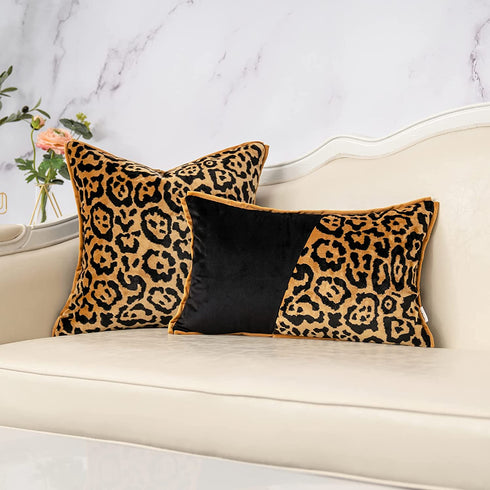 Yangest 18x18 Inch Leopard Decorative Velvet Throw Pillow Cover Black and Gold Cheetah Cushion Case Modern Pillowcase for Sofa Couch Bedroom Living Room Home Decor
