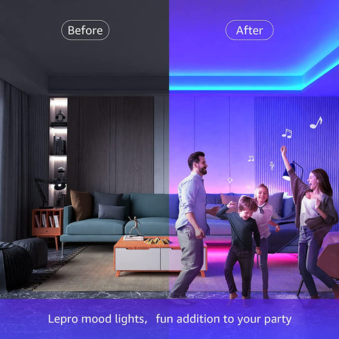 Lepro LED Strip Lights, 39.4Ft RGB LED Strips, 5050 SMD LED Color Changing Strip Light with 44 Keys Remote Controller and 24V Power Supply, LED Lights for Bedroom, Home, TV Backlight
