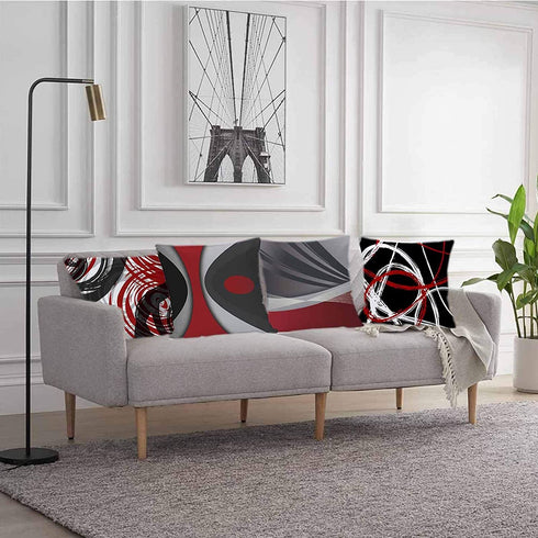 EZVING Set of 4 Throw Pillow Covers Modern Abstract Red Stripes Gray Black White Acrylic Bold Grey Decorative Pillow Cases Home Decor Square 18x18 Inches Pillowcases