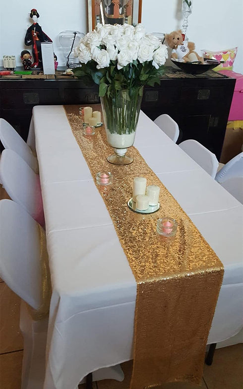 B-COOL Gold Table Runners 4 Pieces 12x72 Inch Gold Party Table Decorations for Rectangle Gold Decor Gold Sequin Runner