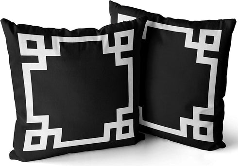 LEKAIHUAI Home Decoration Throw Pillow Covers Greek Key Border Black and White Pillowcases Square Two Sides Print 22x22 Inches Set of 2