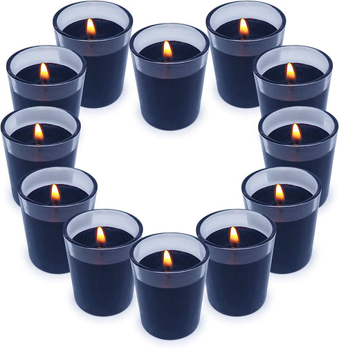 Votive Candles in Small Glass 12 Packs Unscented Black Soy Wax Candles for Dinner Wedding Halloween Holiday