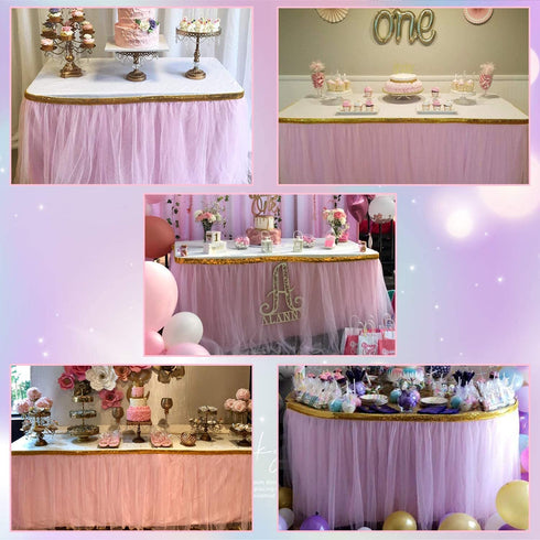 Pink Tulle Table Skirt Tutu Table Skirts for Rectangle Tables 6ft Baby Shower Girl Unicorn Party Wedding Princess Birthday