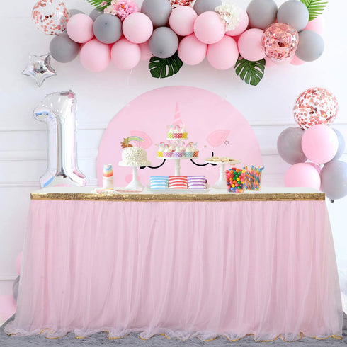 Pink Tulle Table Skirt Tutu Table Skirts for Rectangle Tables 6ft Baby Shower Girl Unicorn Party Wedding Princess Birthday
