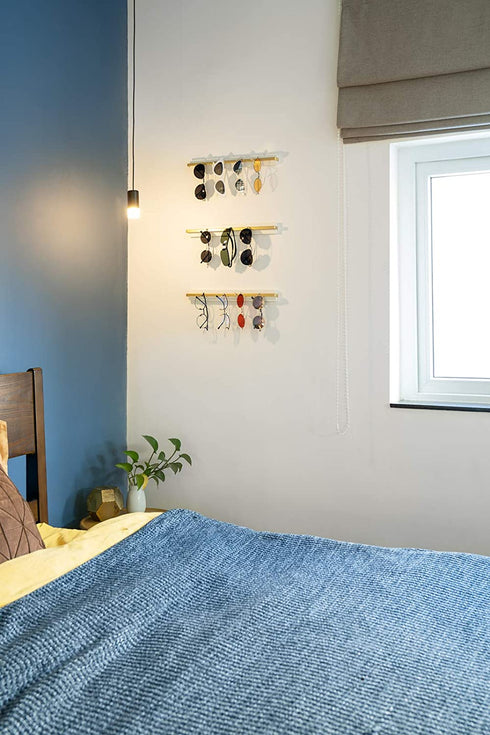 Mkono Wall Mounted Sunglasses Storage Organizer Wood Modern Simple Eyeglasses Display Holder Eyewear Glasses Hanging Rack for Entryway Living Room Bedroom, 3 Pack, White