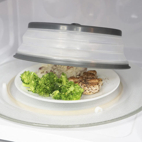 Tovolo - 81-31531 Vented Collapsible Microwave Splatter Proof Food Plate Cover With Easy Grip Handle Dishwasher-Safe, BPA-Free Silicone & Plastic, 10.5" Round, 10.5 inch, Charcoal