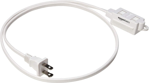 Amazon Basics 3-Foot 2-Prong Indoor Extension Cord Power Strip - Standard Plug - 13 Amps, 1625 Watts, 125 VAC - 2-Pack, White