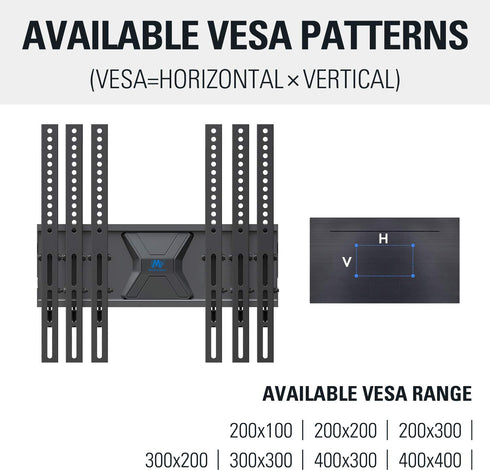 Mounting Dream TV Wall Mount with Height Adjustable for 26-65" TVs, Universal Tilt TV Mount Fits Single, 16" Studs with Loading 99 lbs. & Max VESA 400x400mm, TV Wall Mount with Perfect Center Design