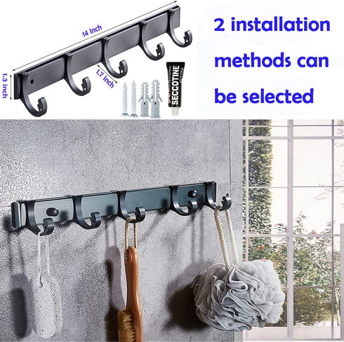 Wall Hooks Towel Hooks for Bathrooms Coat Hooks Wall Mounted Adhesive Coat Rack 5 Hooks Rack for Hanging Coats