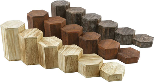 Mooca Wooden 6 Pcs Hexagon Risers for Display Jewelry and Accessories Display Stand, Wooden Display Risers, Wood Jewelry Risers Wood Figurine Display Risers, Coffee