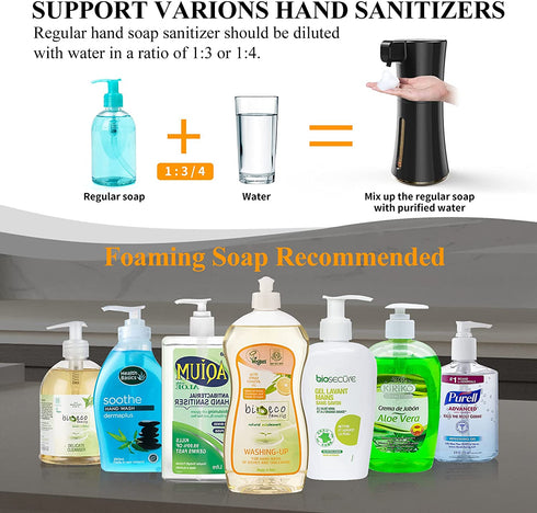 Improved Automatic Foaming Soap Dispenser Touchless Auto Foam Dispenser Black,Foaming Auto Soap Dispenser Battery Operated, 350ml/12Oz Touch Free Foam Soap Dispensers