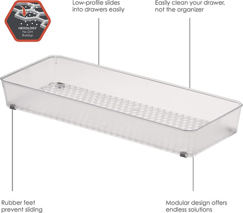 Spectrum Diversified Hexa 6" x 15" x 2" Buildup-Resistant Kitchen & Bathroom, Easy-to-Clean Kitchen Utensil Drawers, Desk Organizer Tray, 6 x 15, Clear Frost