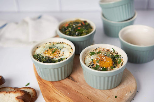Kook 8 oz Porcelain Ramekins, Oven Safe, For Baking Pot Pies, Creme Brulee. Lava Cake, Set of 6 (Bay Leaf)
