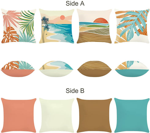 Bonhause Modern Tropical Throw Pillow Covers 18 x 18 Inch Set of 4 Seaside Palm Leaves Decorative Pillows Case Soft Velvet Outdoor Cushion Covers for Couch Sofa Bed Home Decor
