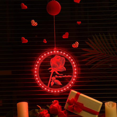 Valentine's Day Lighted Window Decorations, 8.2 inch Valentines Window Lights Battery Operated, Backdrop String Lights for Windows Bedroom Party Holiday Wall Decorations (Rose Style)