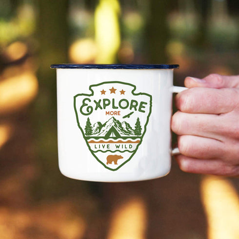 Enamel Camping Mug Travel Cup - Morning Coffee Mug, 16oz (455ml) Larger Than The Competition - Eco Friendly, Tin Cup Campfire Mug For Outdoors, Zero Plastic Wanderlust Travel Cup For The Happy Camper!