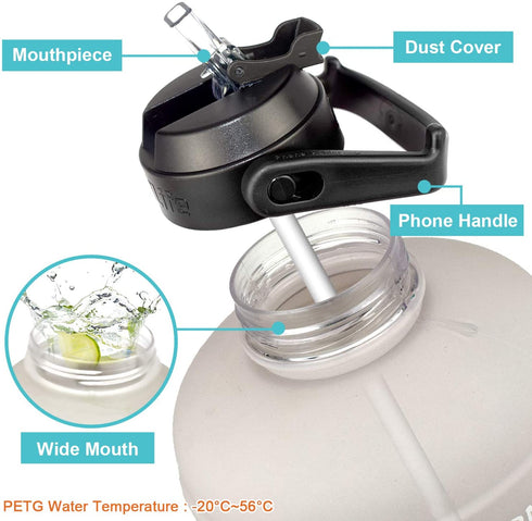BuildLife 1 Gallon Water Bottle -Leakproof Straw Lid BPA Free Water Jug with Motivational Time Marker & Phone Holder Handle to Remind You Drink Enough Water Throughout The Day for Goals