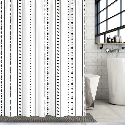 Yuiqear 71x71 Boho Shower Curtain Black and White Fabric Bathroom Curtains Set with Hooks, Chic Triangle Geometric Bath Curtain, Heavy Duty and Waterproof for Modern Hotel Decor