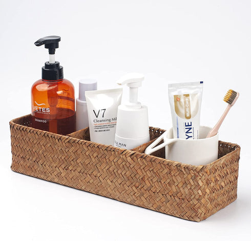 Seagrass Storage Basket Woven Shelf Baskets for Bathroom Vanity Dresser Organizer 14.6inch x 4.7inch x 3.1inch