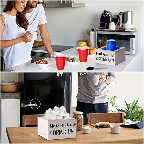 Solo Cup Holder with Marker Slot Wooden Mark Your Cup and Drink Up Cup Holder Party Cup Organizer 2 Sides Designs Farmhouse Bar Party Decor Housewarming Hostess Bridal Couples Gift for Kitchen