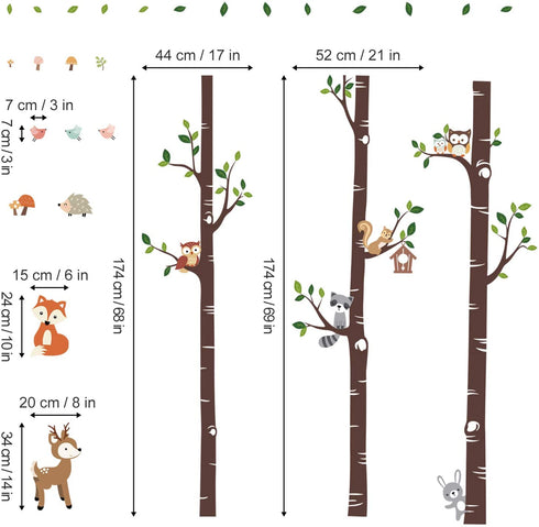 decalmile Large Birch Tree and Forest Animal Wall Decals Owl Squirrel Deer Wall Stickers Baby Nursery Kids Bedroom Living Room Wall Decor (H: 69 Inches)