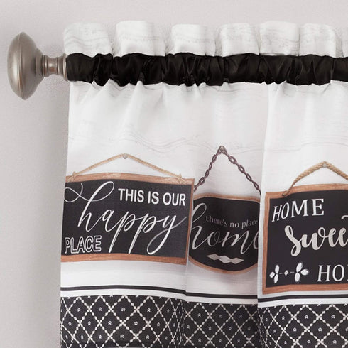 Achim Home Furnishings Modern Farmhouse Tier and Valance Window Curtain Set, 58" x 36", Black