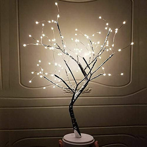 Lxcom Lighting LED Branch Lights 108 LEDs New Silver Copper Wire Tree Branches LED Bonsai Table Tree Lighted USB Battery Operated with Touch Switch Decorative Desk Lamp for Home Decor (Daylight White)