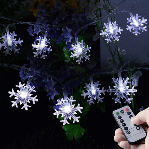 POP Mart Snowflake Lights 80 LED Christmas Lights Snow String Lights 34FT Twinkle Fairy Lights USB Battery Operated Waterproof Christmas Decoration for Indoor Outdoor Garden 8 Modes Remote Cool White