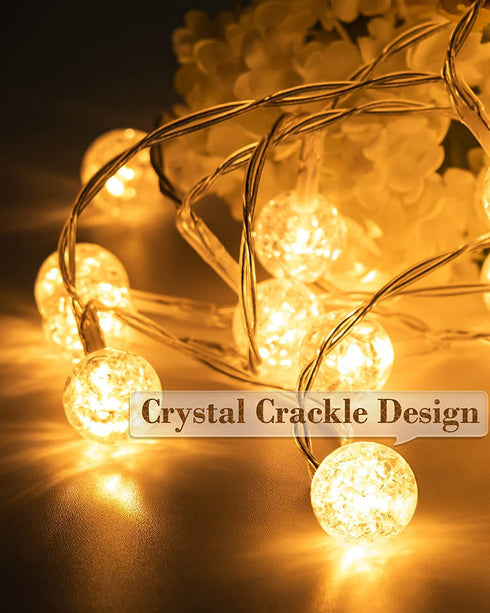 Battery Operated String Lights - JACKYLED 33ft 80 LED Crackle Globe Fairy Lights 8 Modes with Timer Remote Waterproof Indoor Outdoor Decorative Hanging Lights for Home Bedroom Party Wedding Christmas