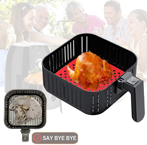 3 PCS Reusable Air Fryer Liners,Square Air Fryer Silicone Liners for Air Fryer Basket,Non-Stick Air Fryer Accessories Basket Mats Replacement for Parchment Paper, BPA Free. (Black Red Green, 8.5 in)
