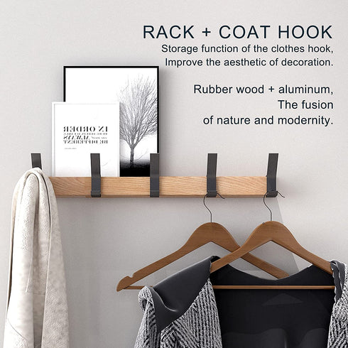 KooNiosio Coat Hook Rack Wall Mounted Coat Rack-5 Double Hook,Aluminum,Metal Coat Hook Rail for Coat Hat Towel Robes, Wooden Coat Hooks (Black)