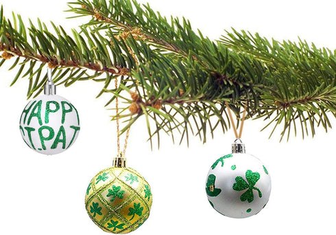 Medoore 12 Pieces St Patrick Ornament Ball-St. Patrick's Shamrock Hanging Ball Ornament, Good Luck Clover Decoration Baubles for Tree Baubles Table Shelf Festival Decorations, 3 Styles