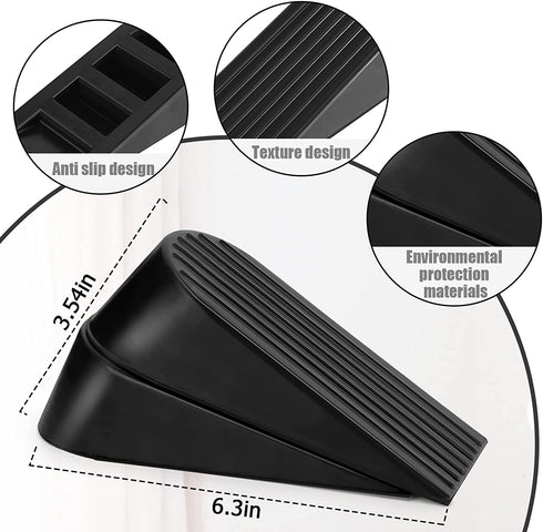 Big Door Stopper 2 Packs Heavy Duty Wedge Rubber Door Stop Works on All Floor Surfaces Height up to 1.9 Inches Non-Scratching Doorstops Special for Home Office School Heavy Door (Black)