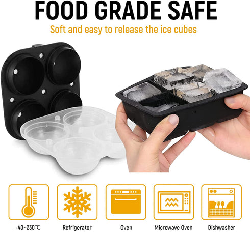 Ice Cube Trays, Jumble Big Cubes & 2.5 inches Large Sphere Ice Mold Combo, Reusable Sphere Ice Tray for Cocktail Bourbon Scotch