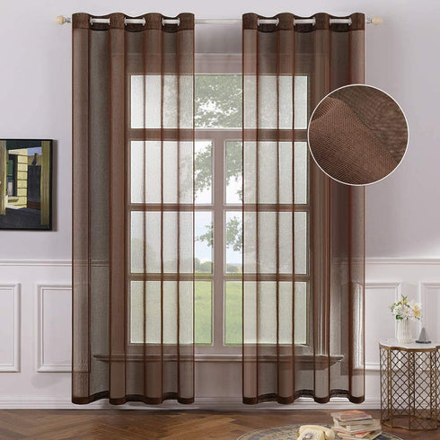 MIULEE 2 Panels Chocolate Brown Semi Sheer Window Curtains Elegant Grommet Top Window Voile Panels/Drapes/Treatment Linen Textured Panels for Bedroom Living Room (54X96 Inches)