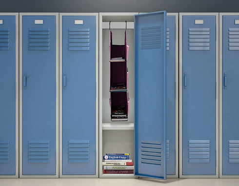 Mind Reader 3 Adjustable, Sturdy and Compact, Locker or Closet Organizer, 6" L x 9" W x 37" H, Hangs from Shelf, Hooks or Rod to Create Storage Space, Pink