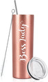 Boss Day Gifts, Boss Lady Skinny Tumbler, Christmas Birthday Boss Gifts for Women Boss Lady Female Coworkers Mom Manager Director Friends, 20 Oz Stainless Steel Insulated Tumbler with Lids, Rose Gold