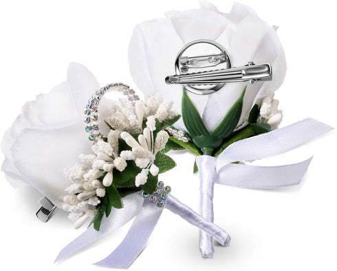 Men Wedding Boutonniere Wedding Flowers Buttonholes Accessories Groom Groomsman Prom Party Suit Decoration (8, White 7)