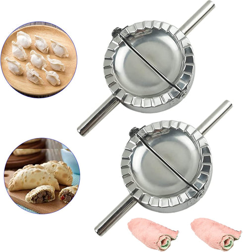 MGGi 2Pcs Stainless Steel Ravioli Mold Pierogi Dumpling Maker,X-Large Size 5" Goya Empanada Press Mold,Ravioli Mould Crimper,Wonton Wraper Dough Cutter,for Pie Ravioli Dumpling Pastry,With long handle
