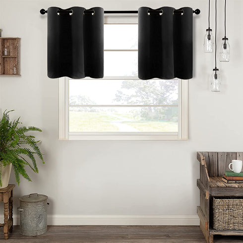MRTREES Blackout Tier Curtains Black 24 inch Length Kitchen Tiers Short Cafe Curtains Triple Weave Bathroom Small Window Treatments Grommet Top 2 Panels