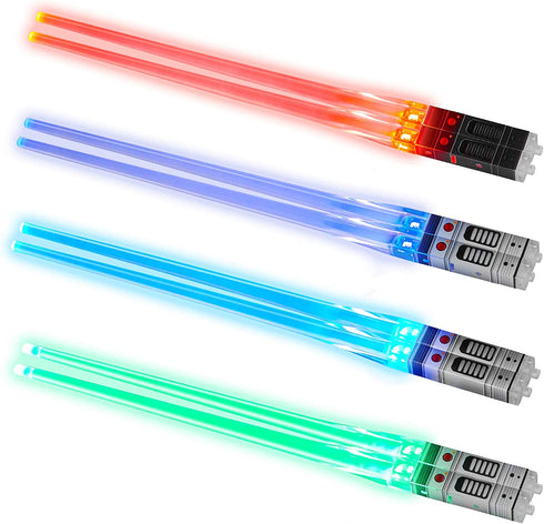 Light Up Lightsaber Chopsticks -Durable Lightweight Portable BPA Free and Food Safe Kitchen Dinner Party Tableware Gifts (4 Pairs, Red, Blue, Green, Purple)