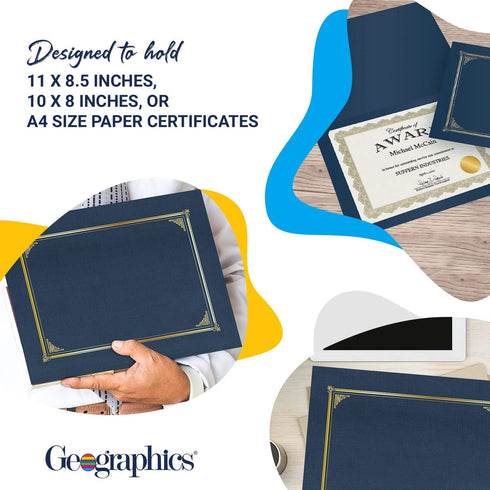 Geographics Classic Linen Certificate/Document Covers, 12.5? x 9.75?, Navy Blue (6 Pack)
