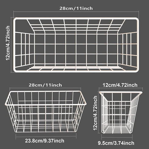MaraFansie Wall Wire Baskets Bin No Drilling Adhesive Hanging Baskets Wall Mounted for Cabinet & Pantry Organization and Kitchen, Bathroom, Bedroom Storage, 2 Pack, White