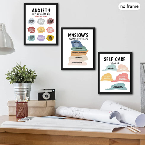 Mental Health Posters Anxiety Therapy Motivational Poster Psychologist Counselor Inspirational Posters Positive Quotes Wall Decor Classroom for Home Office, 8 x 10 Inch (Retro Style,9 Pieces)