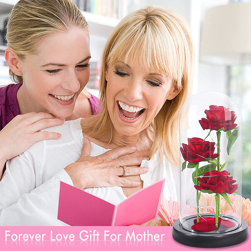 Galaxy Glass Rose Flower with Led Light Gift for Her Artificial Rose in A Glass Dome Unique Gifts for Mother's Day Wedding Anniversary Girl's Birthday Thanksgiving Day Christmas and Valentine's Day